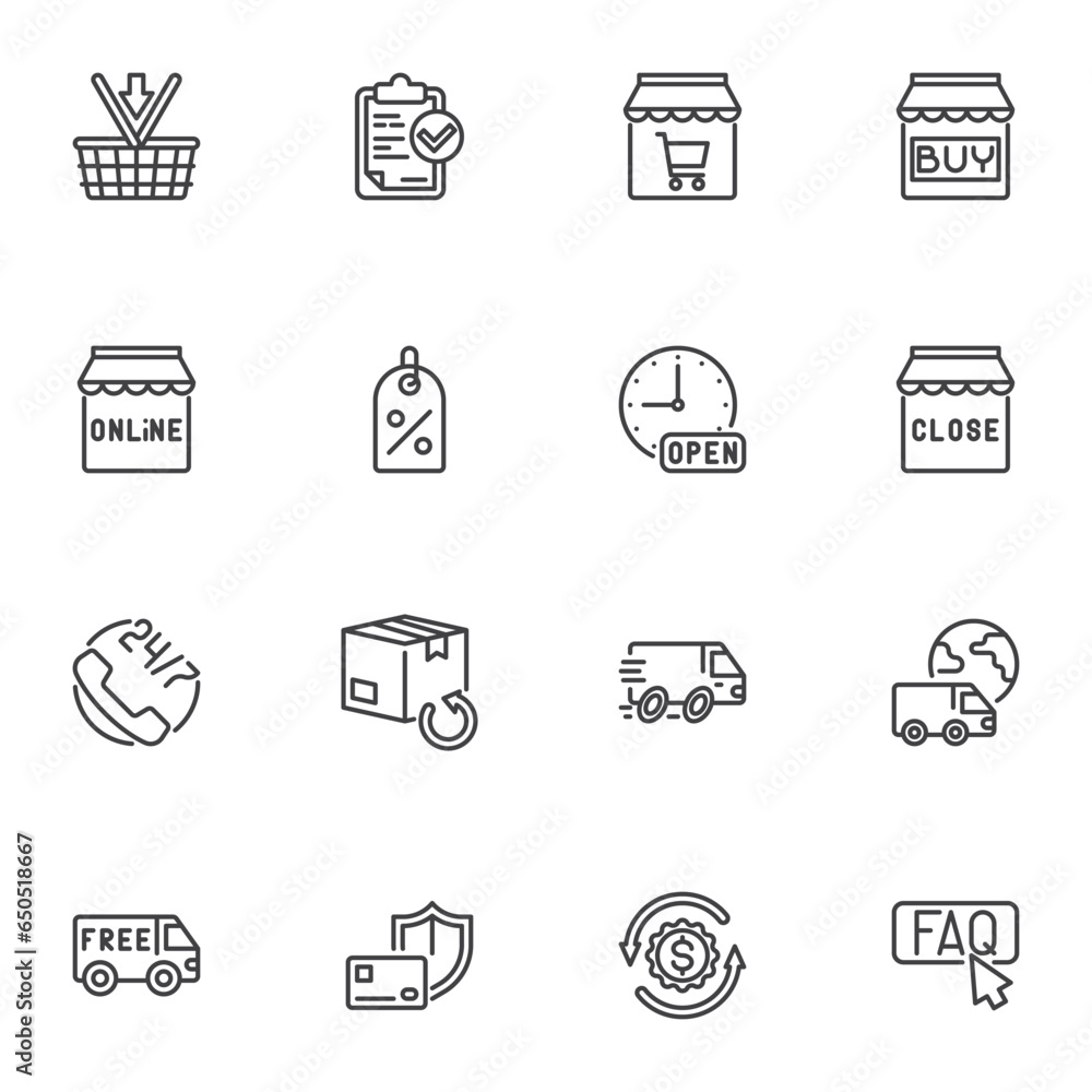 Online shopping line icons set Online shopping line icons set