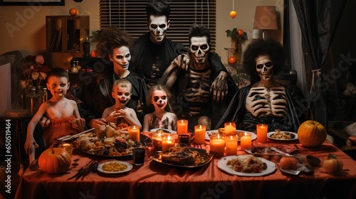 people celebrate halloween with family ai generated