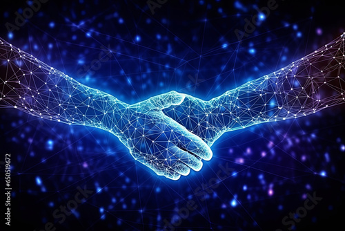 Business Deal handshake in glowing Background, Generative AI