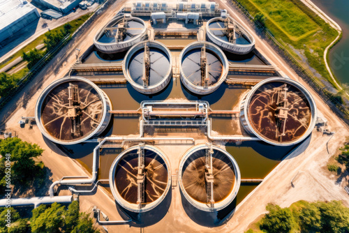 An aerial view of a wastewater treatment plant