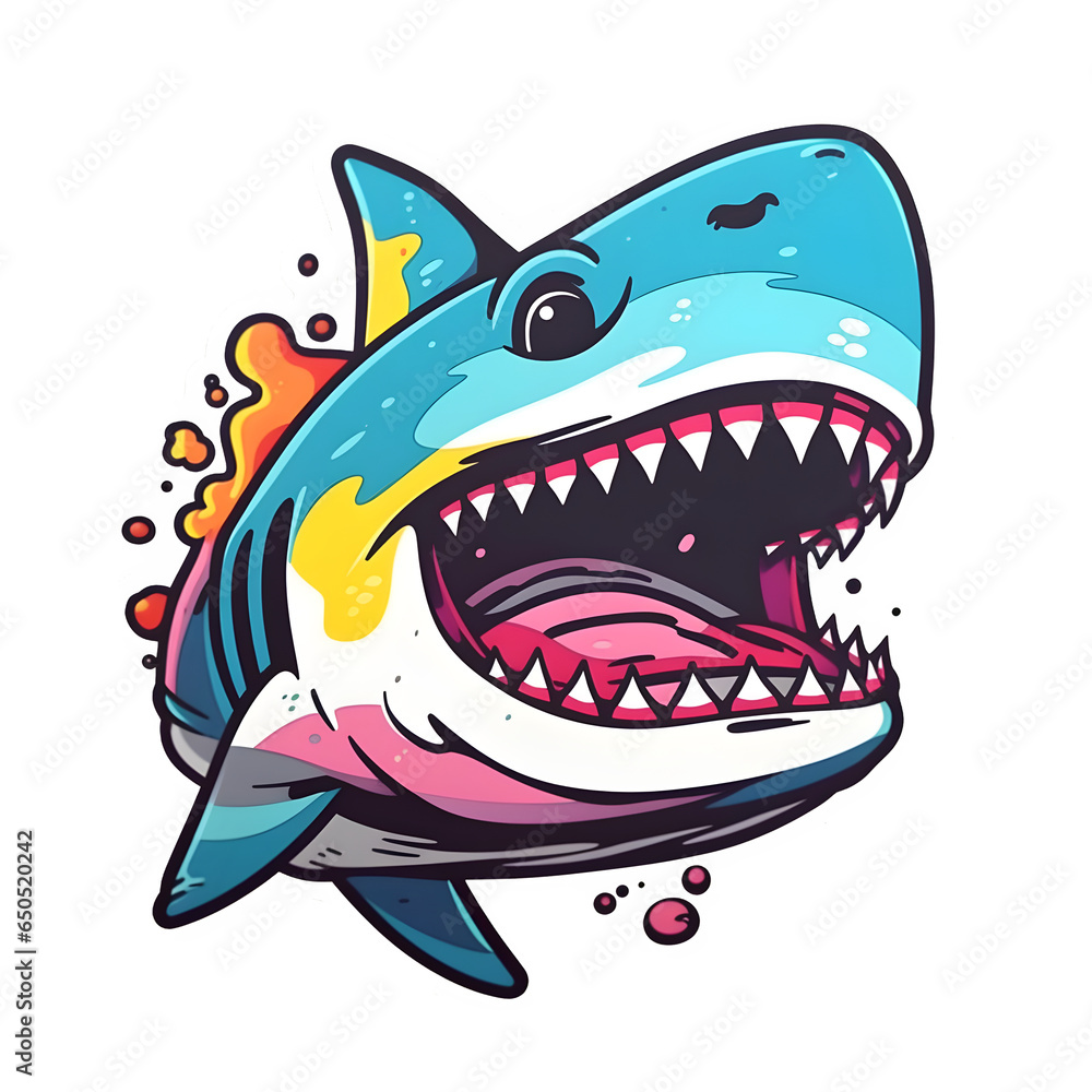 Smiley Shark Sticker Design, Surfer Vibe Smiley Shark Sticker Design, Surfer Vibe