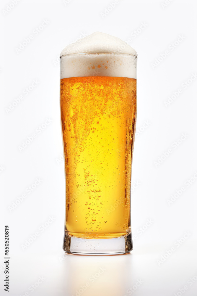 Refreshing foamy alcohol lager beer drink in glass isolated on white background created with Generative AI Technology