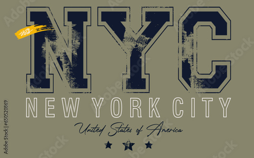 NYC grunge typography, Retro college style new york cyti typography slogan print - Vintage graphic font  for apparel, print, poster, banner, postcard