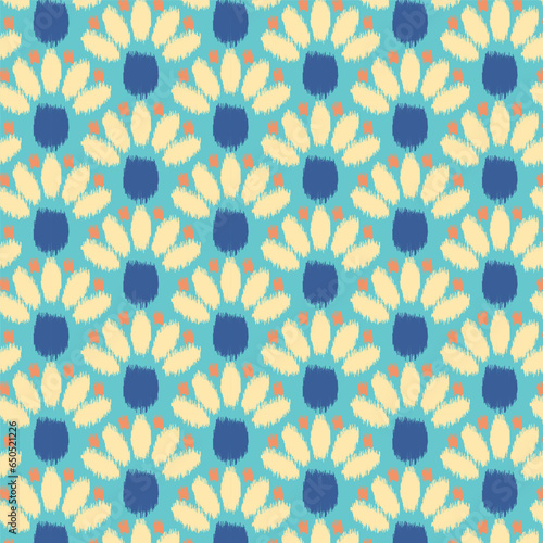 Seamless Floral pattern for fabric, wallpaper, clothing, panels in Ikkat embroidery style. Ethnic drawing design. Aztec style abstract vector illustration.