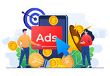 Paid advertising campaign display ads on website generating revenue for publisher, Pay per click concept, PPC, Advertising or advertisement, Promoting brands to audience, Internet marketing concept