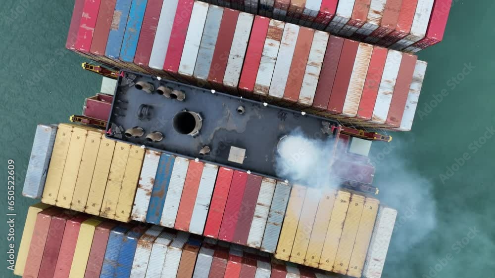 Smoke exhaust gas emissions carbondioxide from cargo lagre ship