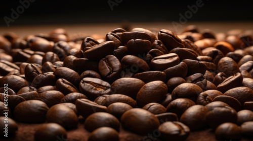 macro closeup detailed photo of roasted coffee beans created with Generative AI Technology