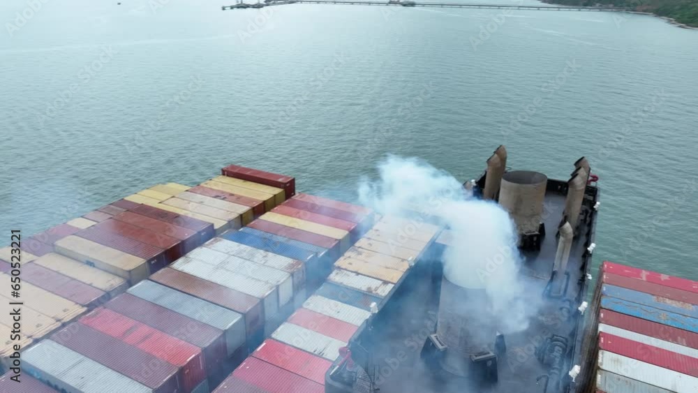 Smoke exhaust gas emissions carbondioxide from cargo lagre ship