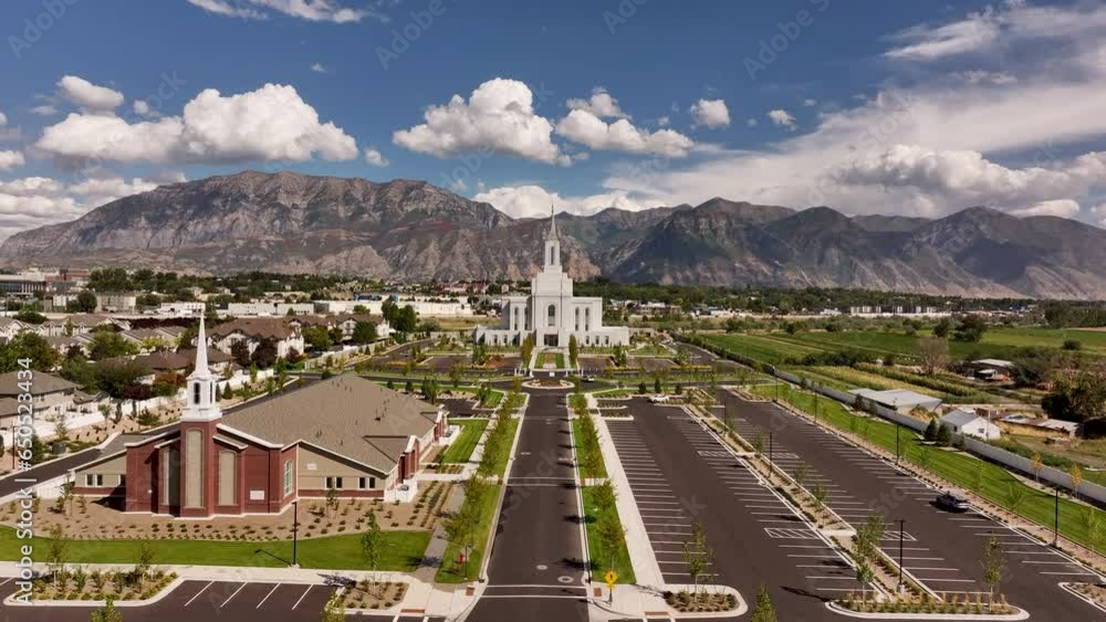 Aerial Orem Utah LDS Temple towards fast. The Church of Jesus Christ of Latterday Saints, LDS