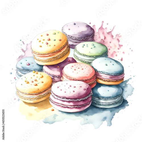 Colorful macaron set. Watercolor illustration on white background.