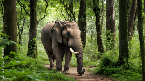 Asian elephant walking in the forest