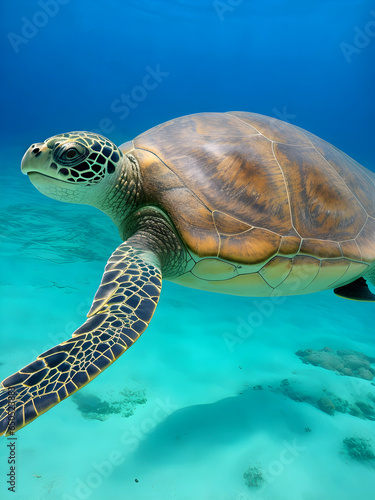 Green sea turtle swimming. Reptiles and Amphibians