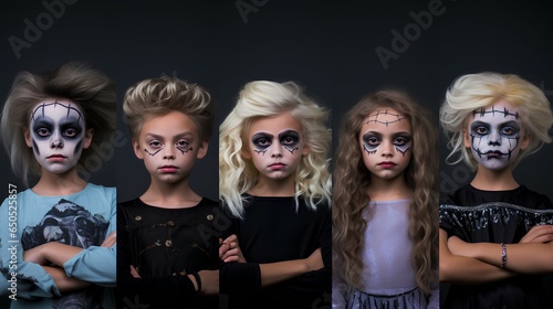 kids putting on generic halloween costumes and applying makeup with help from parents is a halloween pumpkin place to start ai generated 