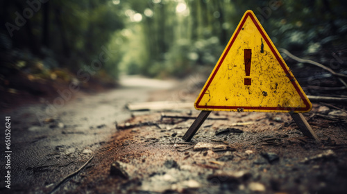 Exclamation mark on the road sign