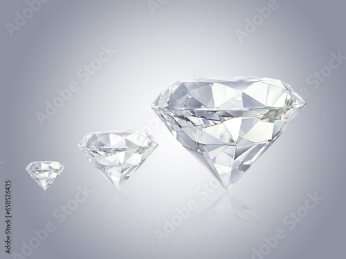 Three beautiful diamonds on a gray background