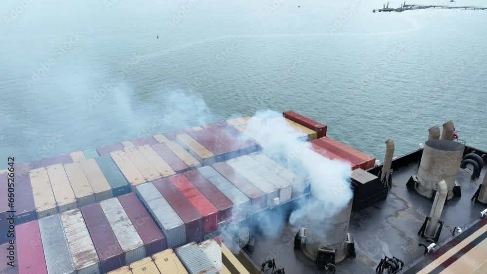 Smoke exhaust gas emissions carbondioxide from cargo lagre ship