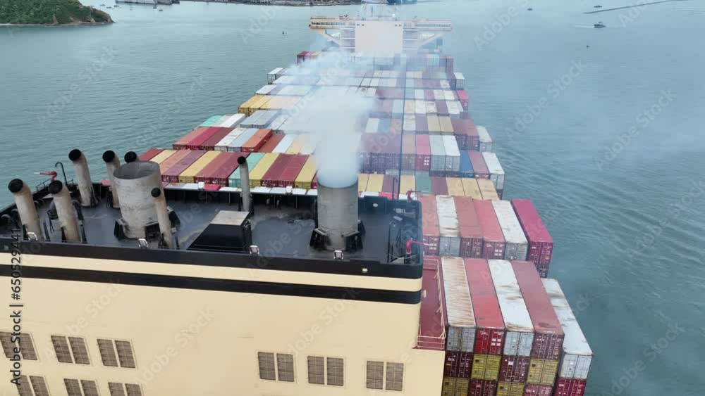 Smoke exhaust gas emissions carbondioxide from cargo lagre ship