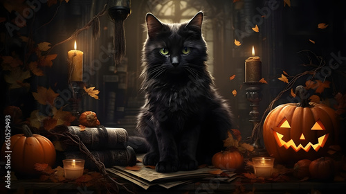 halloween cat on a pumpkin
