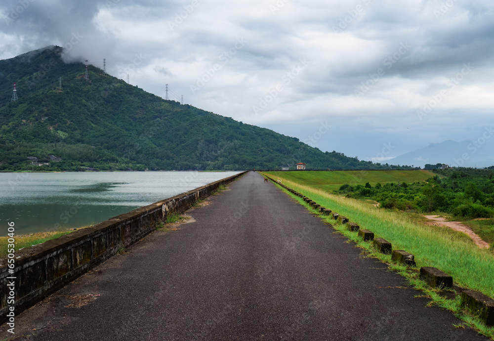 Fototapeta premium lake in the Khanh Hoa province of Vietnam before rain and thunder