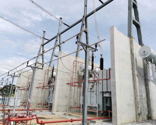 High voltage substation. Power Transformer. The equipment used in electrical station. The equipment used to raise or lower voltage, high voltage power station