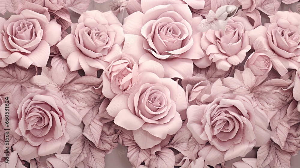 Fototapeta premium a bunch of pink roses with a butterfly on top of them. generative ai