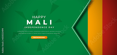 Happy Mali Independence Day Design Paper Cut Shapes Background Illustration for Poster, Banner, Advertising, Greeting Card