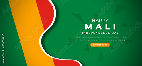 Happy Mali Independence Day Design Paper Cut Shapes Background Illustration for Poster, Banner, Advertising, Greeting Card
