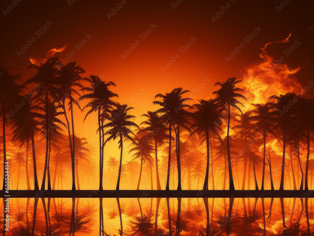 Burning palm trees background