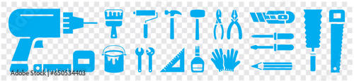 Construction Tool Wrench Spanner Putty knife Wrench Jackhammer Adjustable Set collection Vector illustration