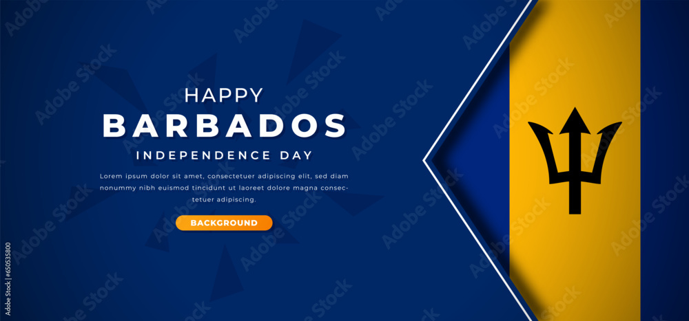 Happy Barbados Independence Day Design Paper Cut Shapes Background Illustration for Poster, Banner, Advertising, Greeting Card - obrazy, fototapety, plakaty 