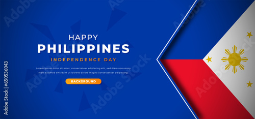 Happy Philippines Independence Day Design Paper Cut Shapes Background Illustration for Poster, Banner, Advertising, Greeting Card