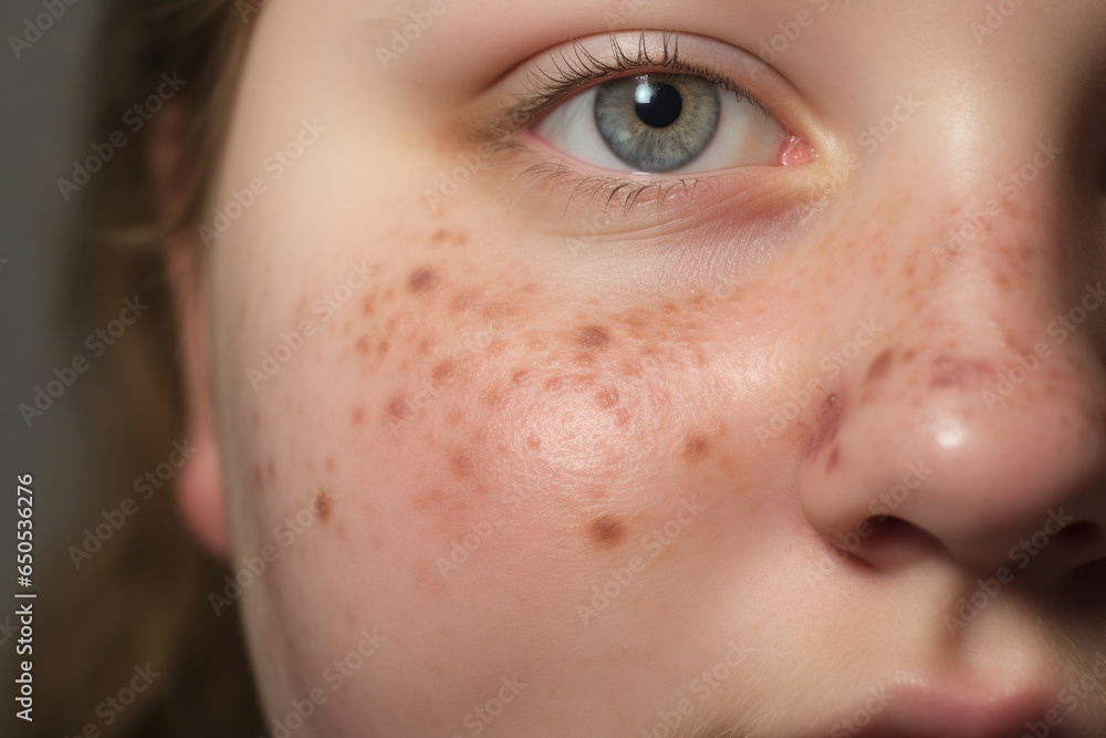 Fototapeta premium Woman face with symptoms of skin Infection 