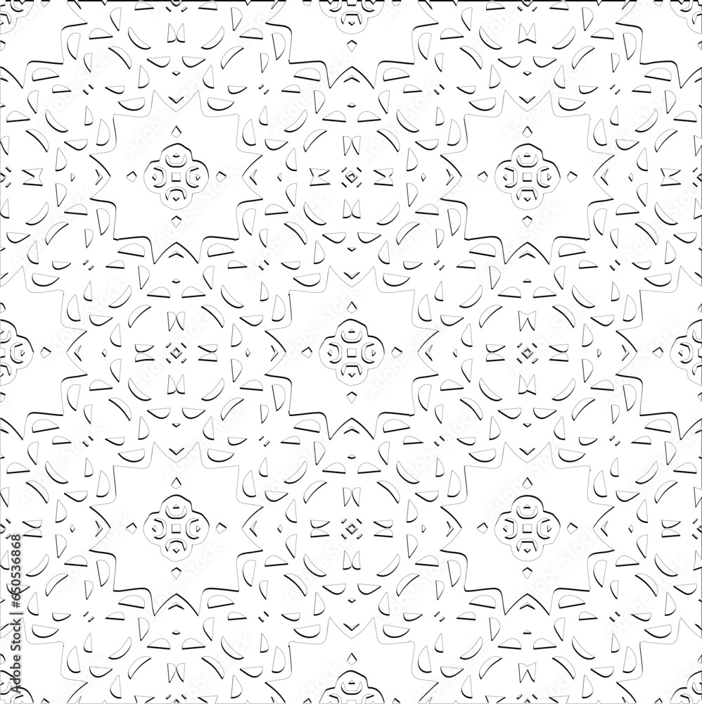 Abstract background with figures from lines. Black and white texture for web page, textures, card, poster, fabric, textile. Monochrome pattern. Repeating design. Abstract background with figures from lines. Black and white texture for web page, textures, card, poster, fabric, textile. Monochrome pattern. Repeating design.