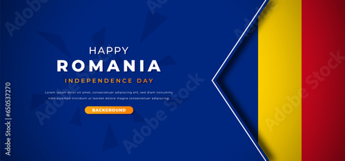 Happy Romania Independence Day Design Paper Cut Shapes Background Illustration for Poster, Banner, Advertising, Greeting Card