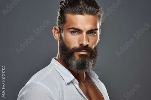 Close-up photograph of man with beard. Suitable for various uses.