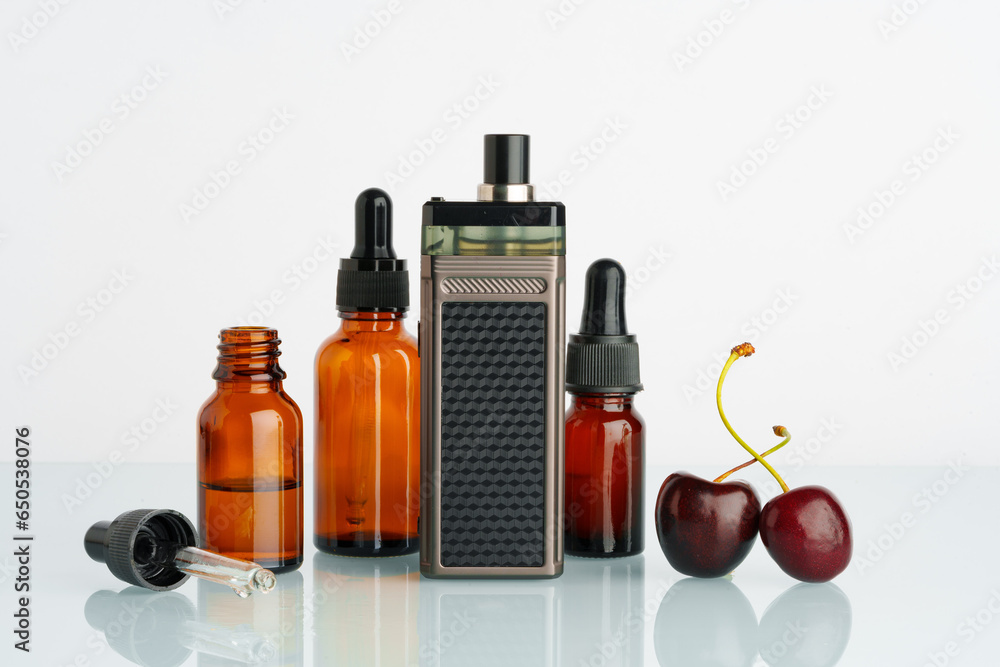 Vape liquid with cherry flavor on white background Vape liquid with cherry flavor on white background