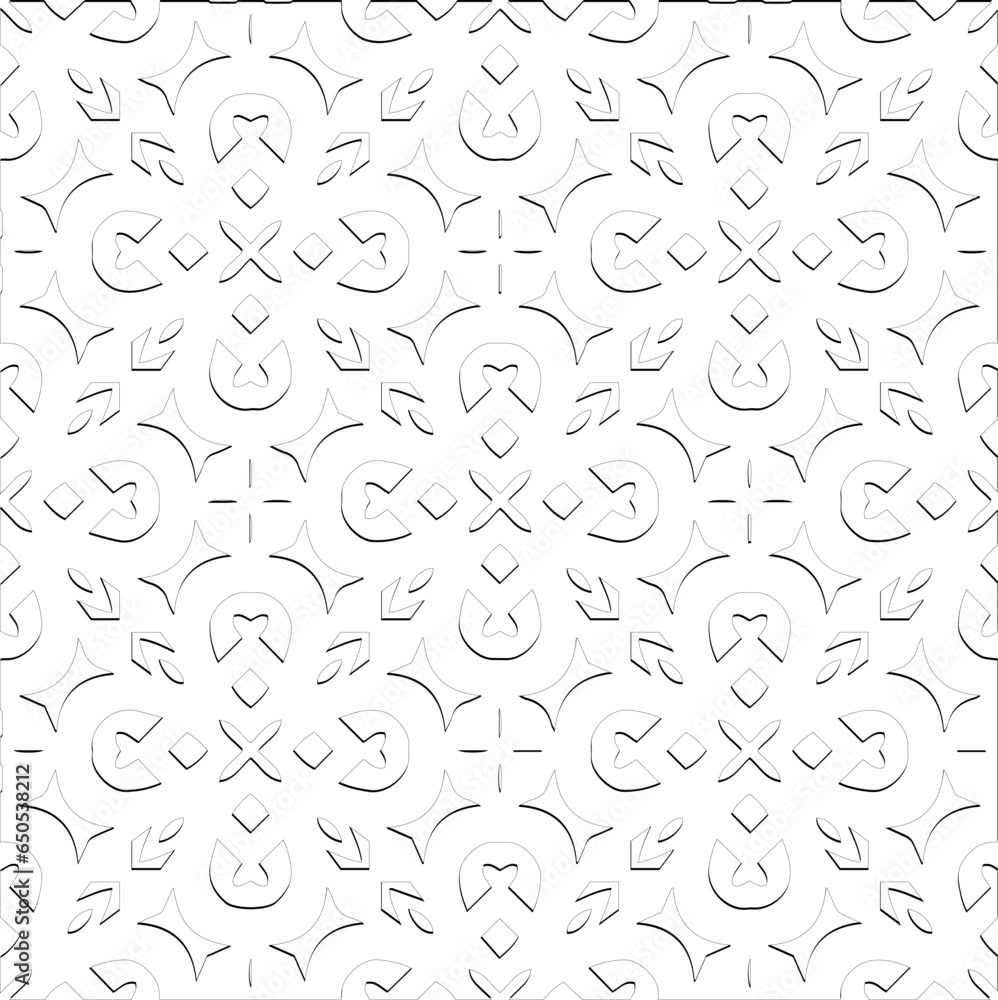  Abstract  background with figures from lines. Black and white texture for web page, textures, card, poster, fabric, textile. Monochrome pattern. Repeating design.