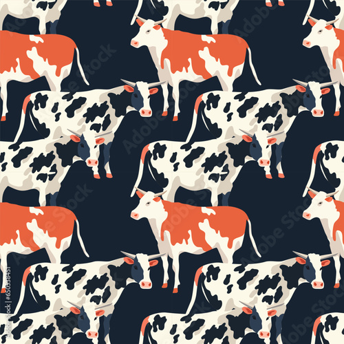 Cow full body texture, black and white and brown seamless pattern. Animal print. Vector stains background