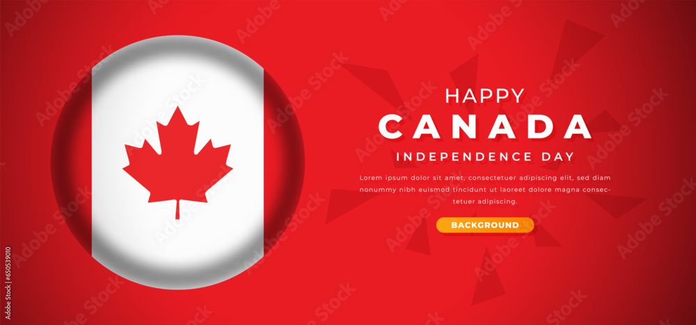 Happy Canada Independence Day Design Paper Cut Shapes Background Illustration for Poster, Banner, Advertising, Greeting Card