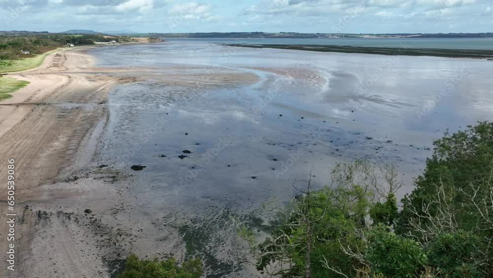 Drone Static of Woodstown Beach at low tide on Waterford Estuary on a sunny autumn day Drone Static of Woodstown Beach at low tide on Waterford Estuary on a sunny autumn day