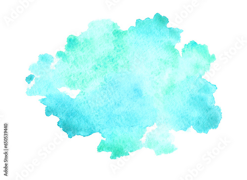 Abstract turquoise watercolor background in the form of a cloud. Watercolor paper texture.