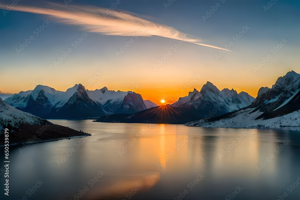 Majestic sunset of the mountains landscape.