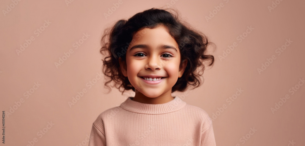 A joyful, adorable girl on a soft pink background. A joyful, adorable girl on a soft pink background.