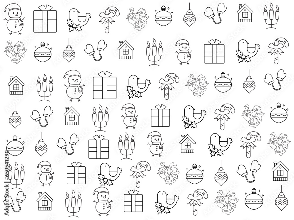 Christmas icon set with snowflakes, hats, star, Christmas tree, balls, orange, sock, gift, drink and garlands. Vector icons for business and holidays Christmas icon set with snowflakes, hats, star, Christmas tree, balls, orange, sock, gift, drink and garlands. Vector icons for business and holidays