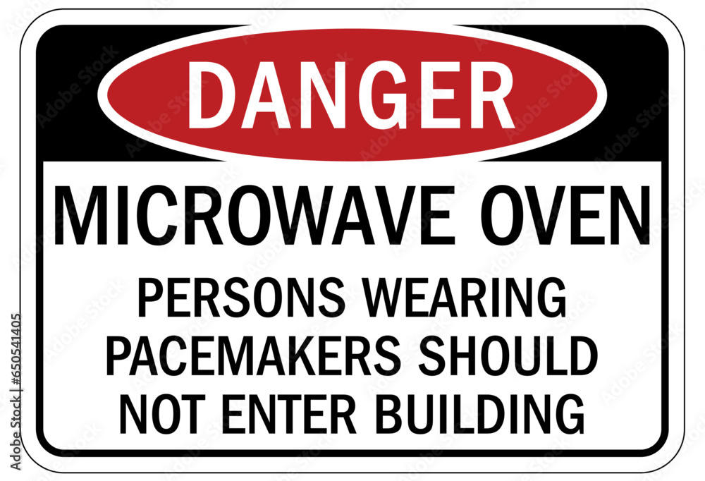 field and pacemaker warning sign and labels microwave oven