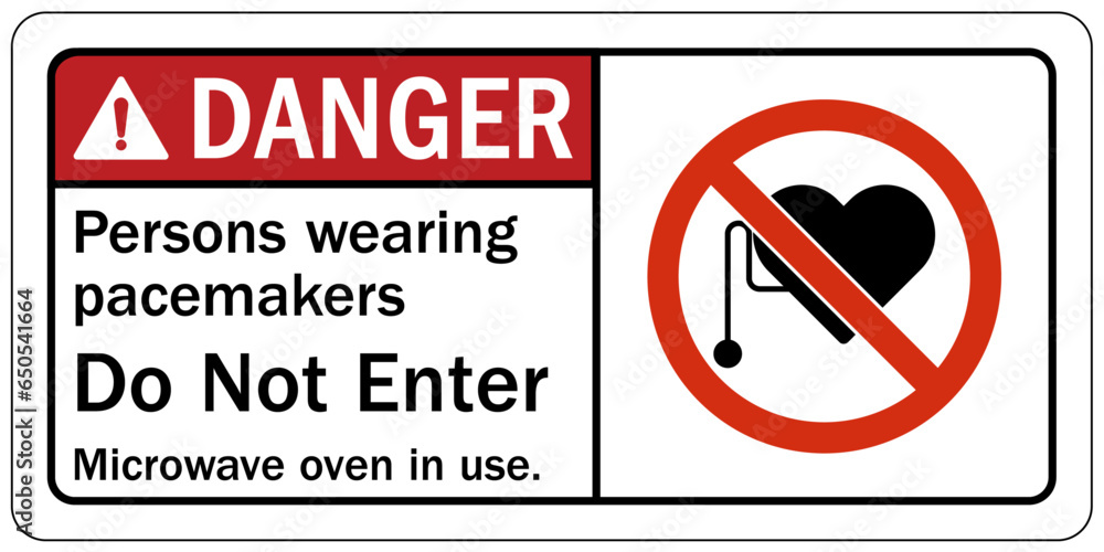field and pacemaker warning sign and labels Persons wearing