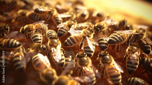 A bunch of bees that are on a table