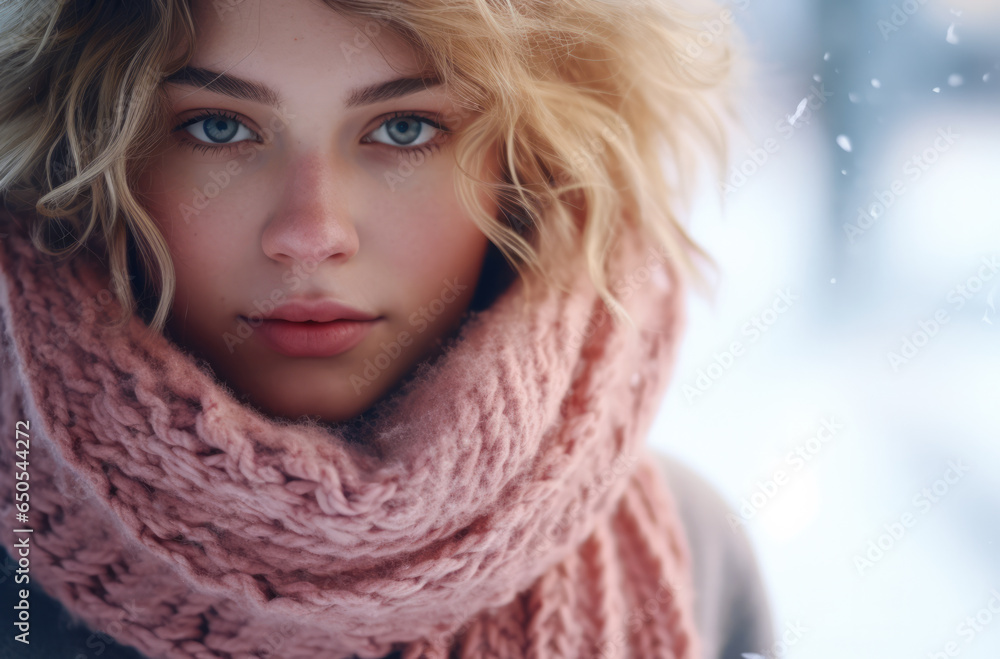 Young woman smiling in a winter scene Young woman smiling in a winter scene