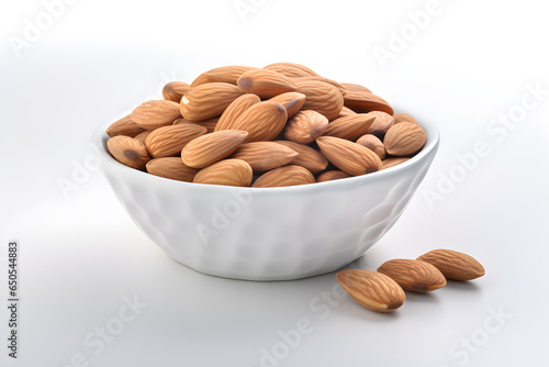 almonds in a white bowl isolated on white background