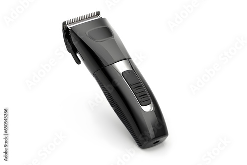 a black electric hair trimmer isolated on a white background
